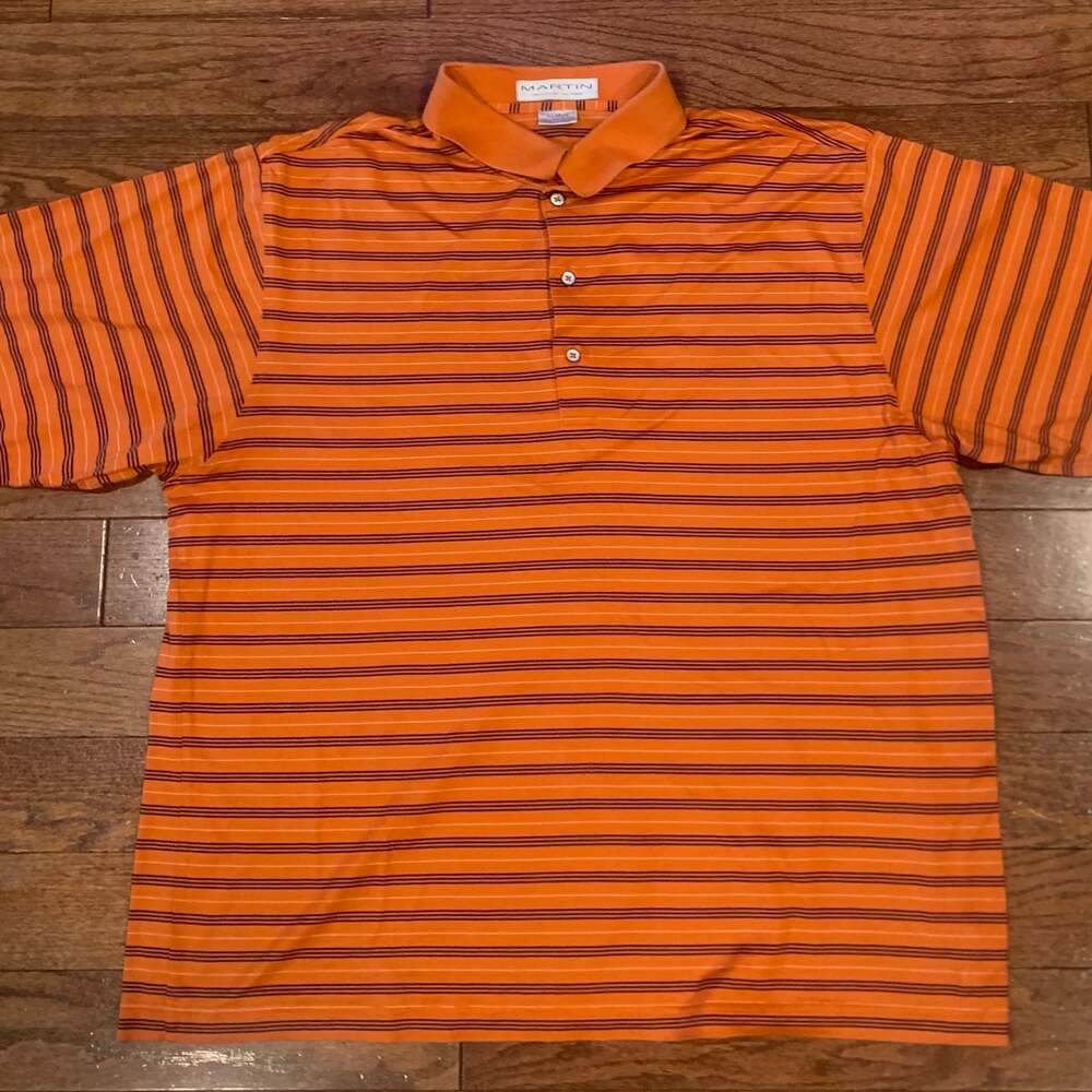 Vintage Martin Polo Shirt Orange Striped Golfing Shirt‎ Sz XL